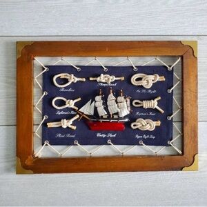 Vintage Nautical Knot Display with Ship Model